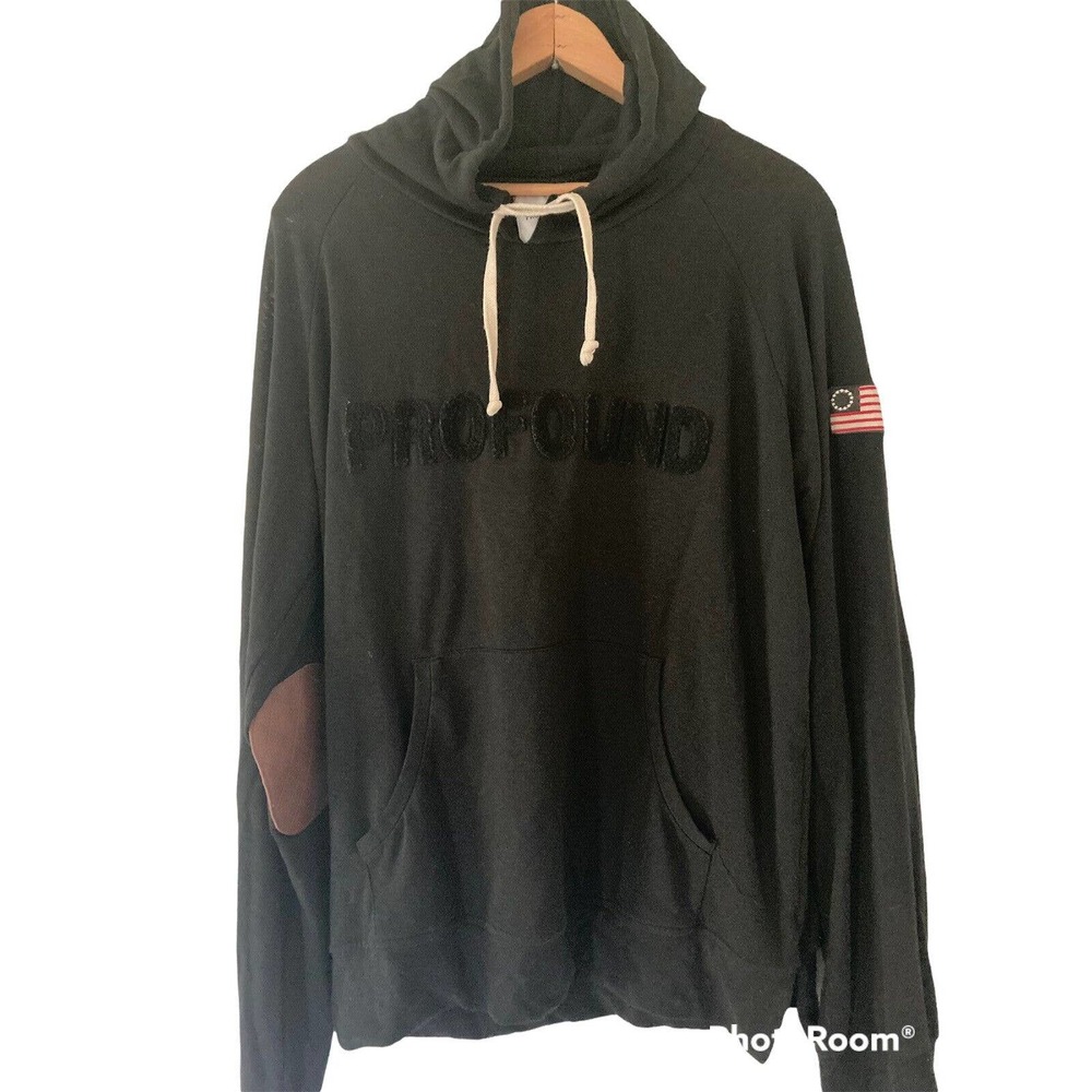 Profound Aesthetic Company Logo Spell Out Black Hoodie Sweatshirt Size Large